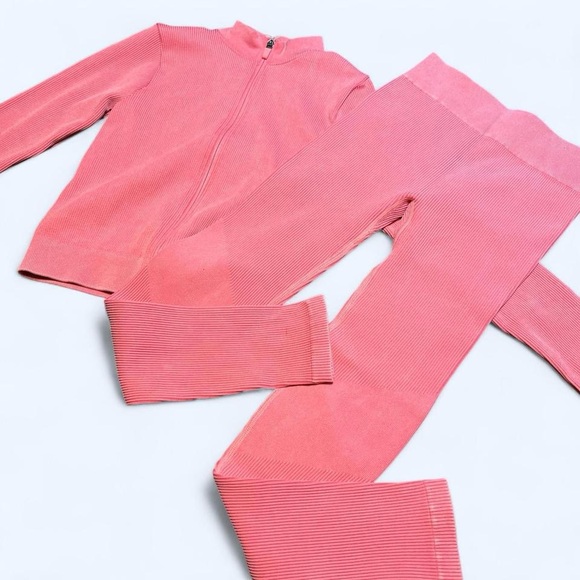 Pink Ribbed Zip-Up Jacket & Leggings Set - Picture 2 of 2